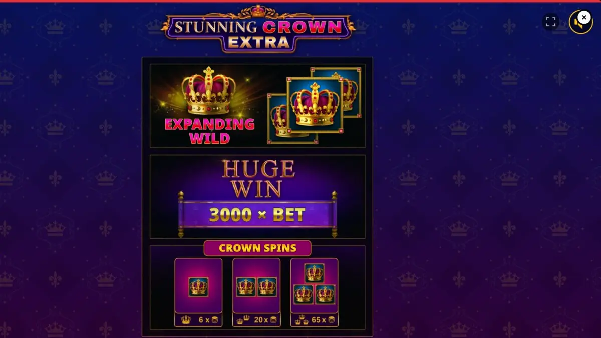 Tampilan visual slot Stunning Crown Extra dengan simbol mahkota dan permata